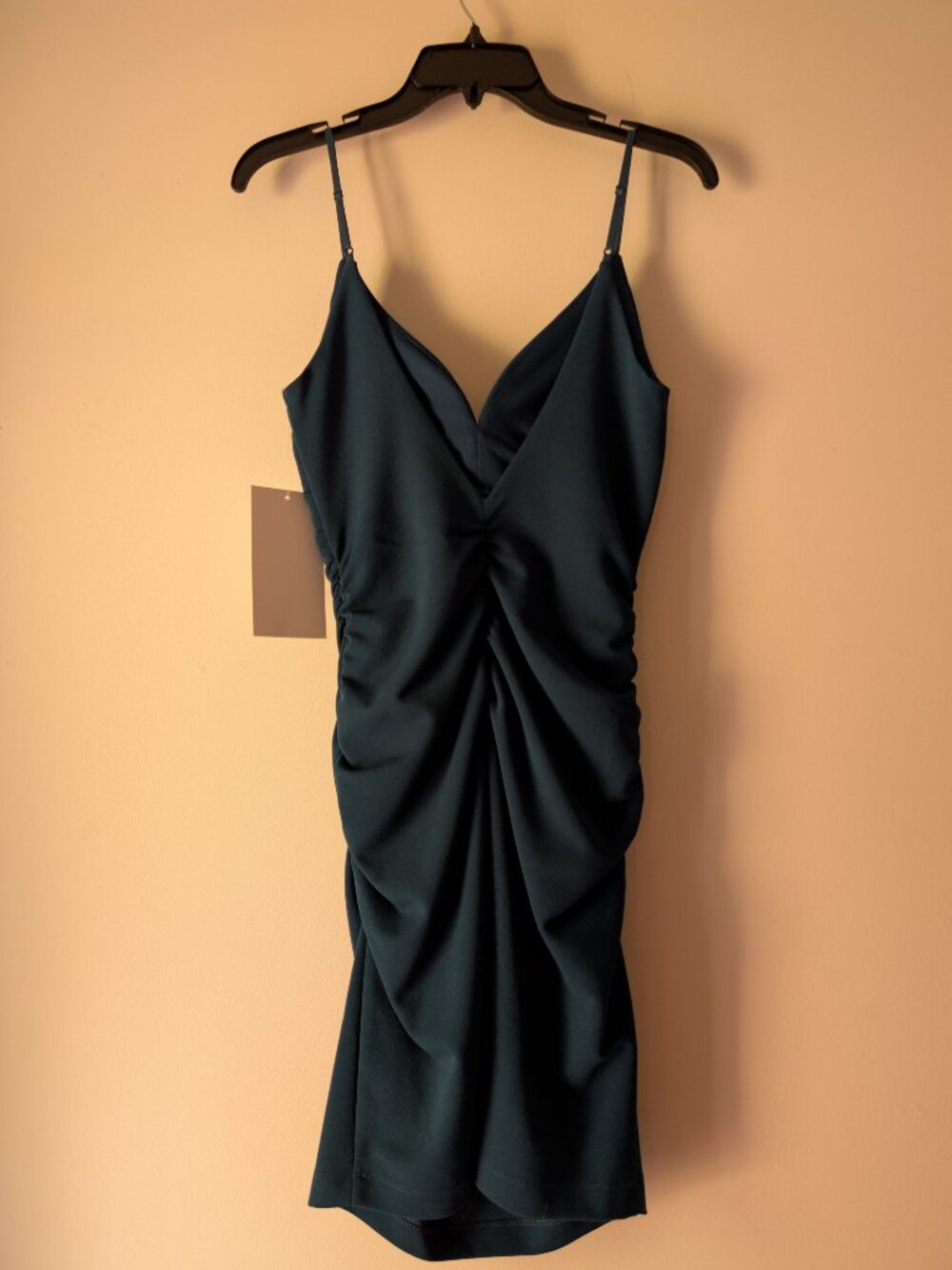 Honey and Rosie Dark Green V-neck ruched minidress Size Small